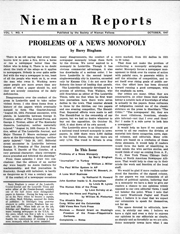 Problems of a News Monopoly